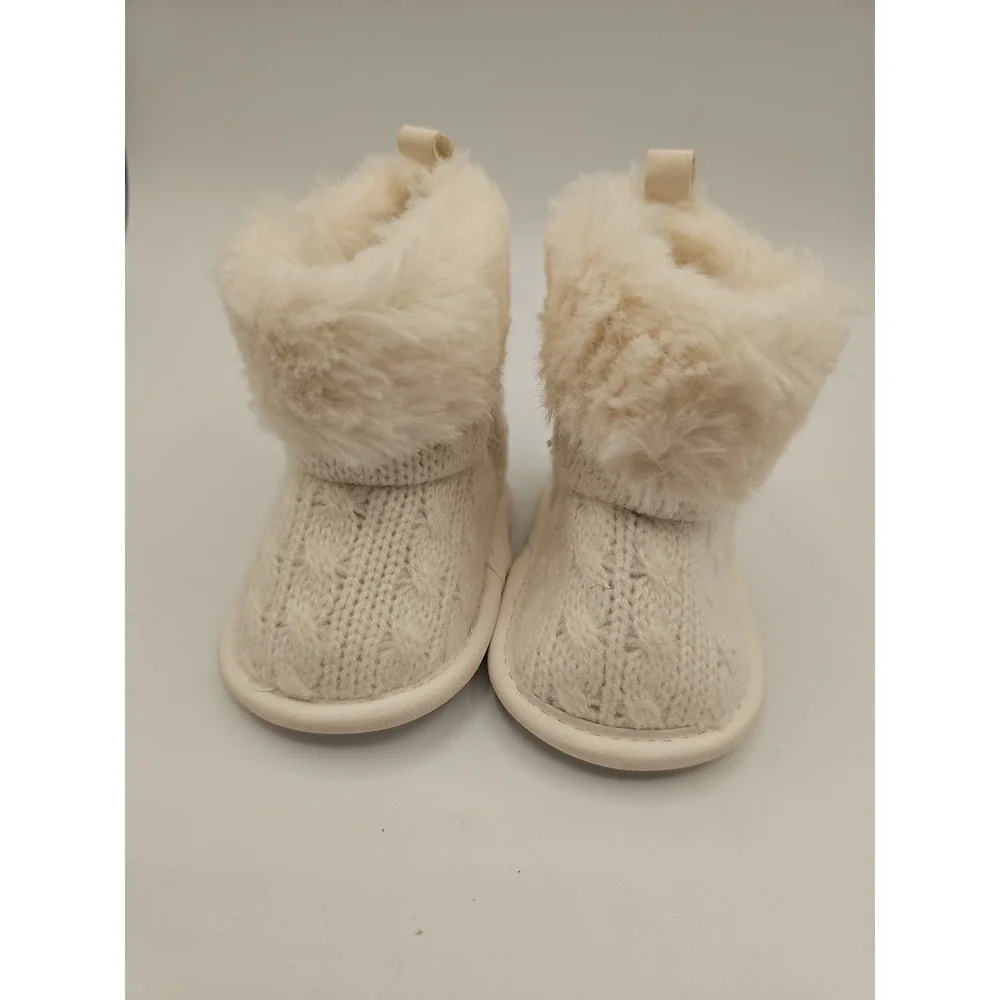 ☃️CABLE KNIT FUR BOOTS BOOTIES FOR GIRL NEW BORN WINTER BOOTS WHITE BEIGE